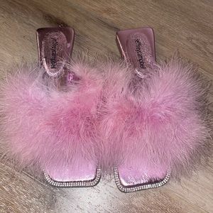 Jeffrey Campbell feather crystal slippers